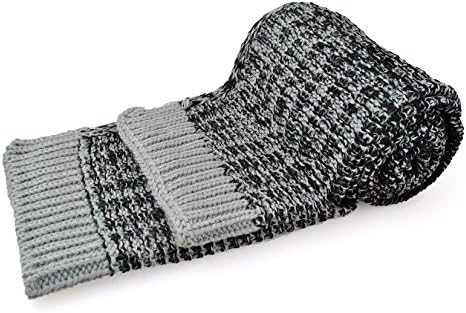 Men's Long Knit Striped Scarf with Tassels, Shawl Winter Warm Long Fringe Wool Scarves (Black)