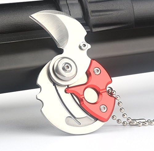 Key Chain Blade Pocket Knife, Handy Coin Size Folding Concealed Knife Purse Carry Pocket EDC Curved Blade Neck Knife for Outdoor Survival Camp Hunting (Red)