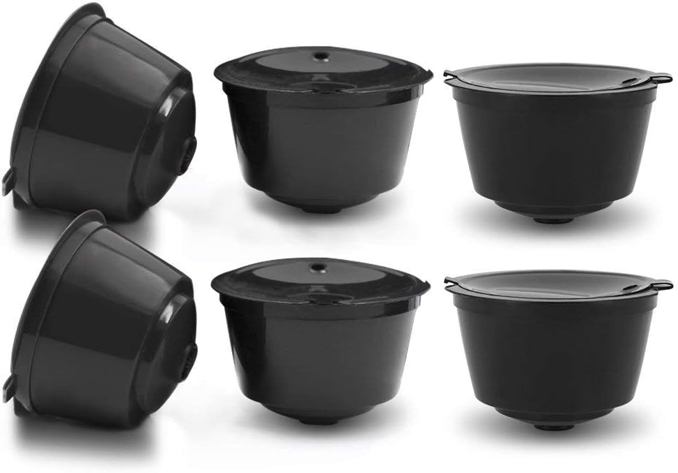 Refillable Reusable Coffee Capsule Pod Foaming Filter for Nescafe Dolce Gusto (6 Pack Black)