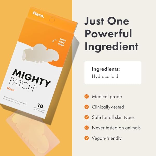 MIGHTY PATCHES FOR NOSE PORES FROM HERO COSMETICS – XL HYDROCOLLOID PIMPLES, ZITS AND OIL – DERMATOLOGIST-APPROVED OVERNIGHT PORE STRIPS TO ABSORB ACNE NOSE GUNK (10 COUNT)