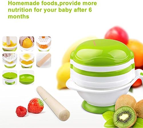 Baby Food Mill Grinding Bowl Grinder Processor Multifunction Mash Prep Serving DIY Homemade 8 in 1 Set by Kolamom, White