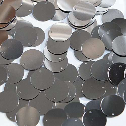 Round Flat Sequin 15mm Top Hole Hematite Shiny Gray Metallic. Couture Paillettes. Made in USA