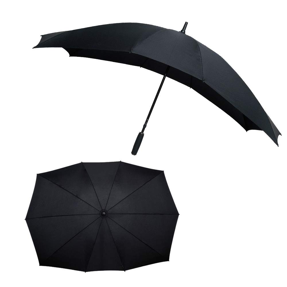 Le Monde du Parapluie FalconetW3NOIR Straight Umbrella for Two People, XXL Umbrella 140 cm Diameter, Large Umbrella with 10 Unbreakable Fibreglass Ribs – Black