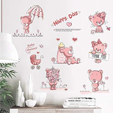 umhrt Cartoon Animal Happy Pink Bears Pegatinas De Pared para ...