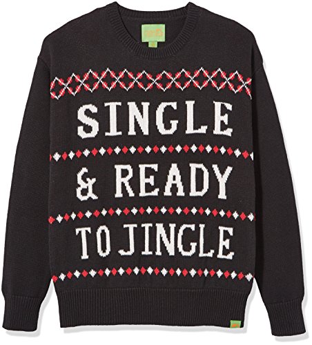 Ugly Fair Isle Unisex Jacquard Single & Ready to Jingle Crewneck Christmas Sweater X-Small Black/White/ Red X-Small Black/White/ Red