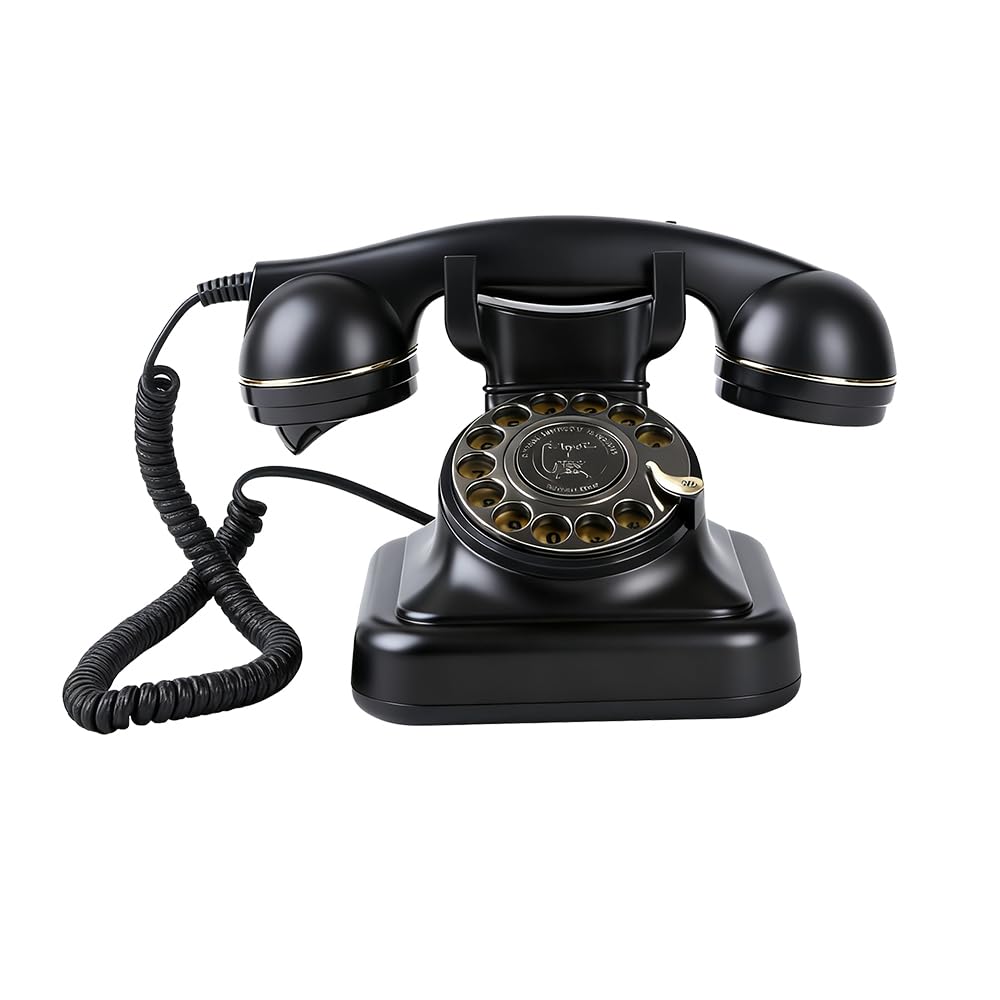 Retro Rotary Phone/1930s Antique Phones for Landline/Old Vintage Rotary Dial Telephone/Vintage Phone Prop/Old Fashioned Rotary Phone/Unique Features: Speaker, Redial, Ringer Off/Black