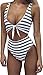 Inorin Women’s Sexy High Waist Gray Stripe Printed One Piece Swimsuits Beach Wear