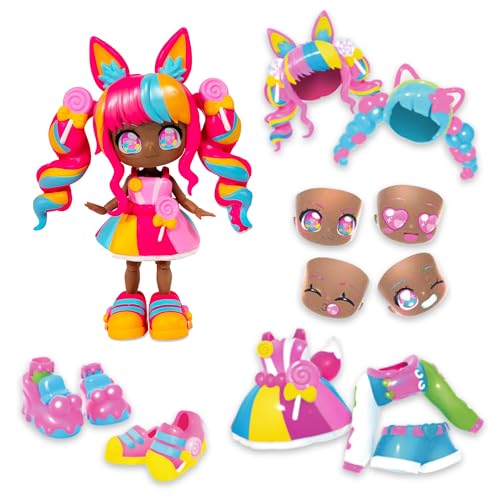 Animakii Fashion Dolls – Customisable Candy + Bubblegum Style – 5” Fashion Doll with 32 Looks in One – Doll Accessories, Clothes, Shoes & Face Plates – Trendy Girls Toys (ONLY 1 DOLL SUPPLIED)