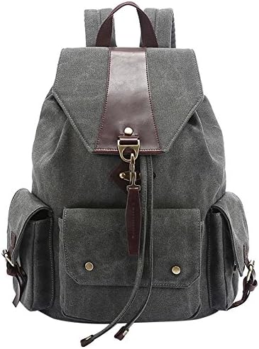 Qiaoshubao Women's Korean Style of Large-capacity Bag Fashion Splice Cowhide Canvas Backpack Shoulder Rucksack (gray)