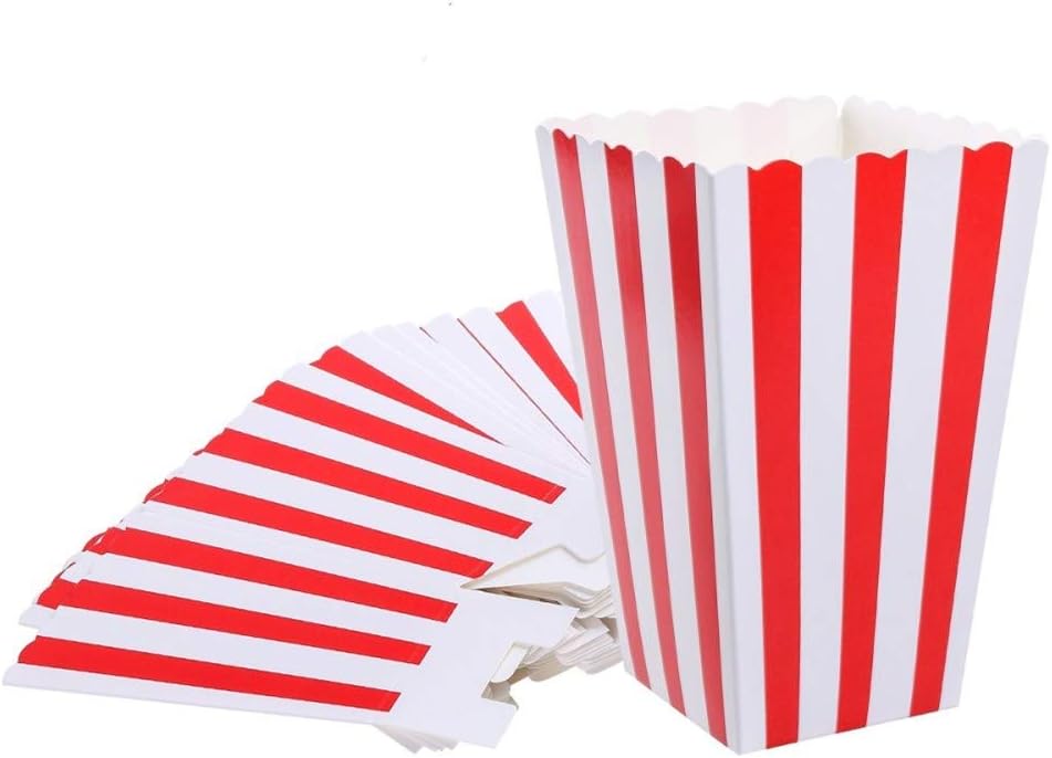 Red Striped Popcorn Boxes - Carnival Parties Mini Paper Popcorn and Candy Containers, Party Supplies for Movie Nights (Pack 24): Health & Personal Care