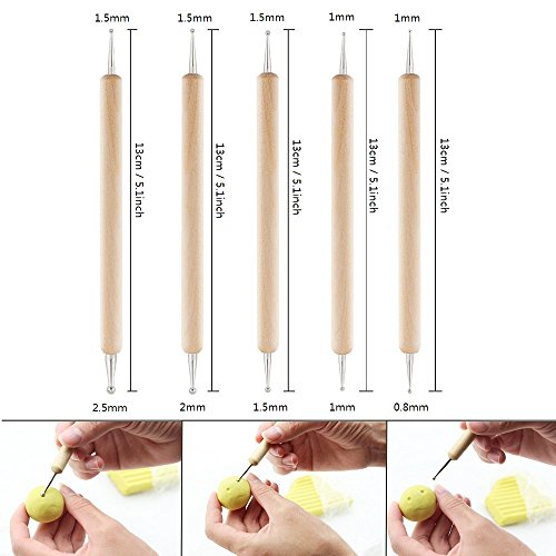 COMIART 5Pcs Wooden Ball Styluses Tool Set for Embossing Pattern Clay Sculpting , Nail Art