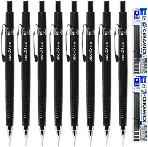 eMicro Jedo 1000 Mechanical Pencil M105 Bundle with Lead Refills, 0.5mm, Black (8-Pack)