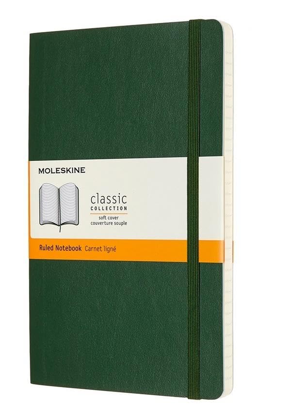 Moleskine - Classic Squared Paper Notebook - Soft Cover and Elastic Closure Journal - Color Myrtle Green - Size Large 13 x 21 A5- 192 Pages