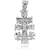 Silver Caravaca Double Cross with Angels Crucifix Pendant