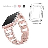 Magnve Bling Band for Apple Watch Band 38mm,Women Stainless Steel Metal Fashion Design Replacement Wrist Strap And Screen Protector, for iWatch Series 3 Series 2 Series 1 Sport (38mm Rose Gold)