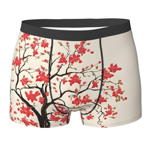 SYHEART Japanese Spring Plum Floral Print Men'S Boxer Briefs With Elastic Comfort Fit Design For All-Day Wear