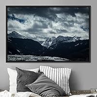 Framed Canvas Wall Art Snow Mountain Cool Expressive Farmhouse/Country Landscape Mountain Top Multicolor Photography Portrait Realism - 16x24 inches