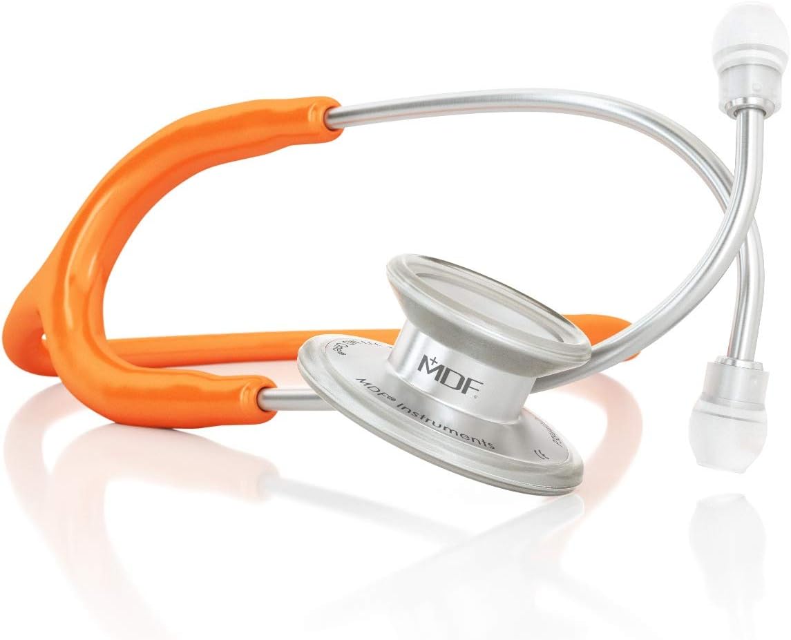 MDF MD One Stainless Steel Stethoscope, Adult, Orange Tube, Silver Chestpieces-Headset, MDF77727