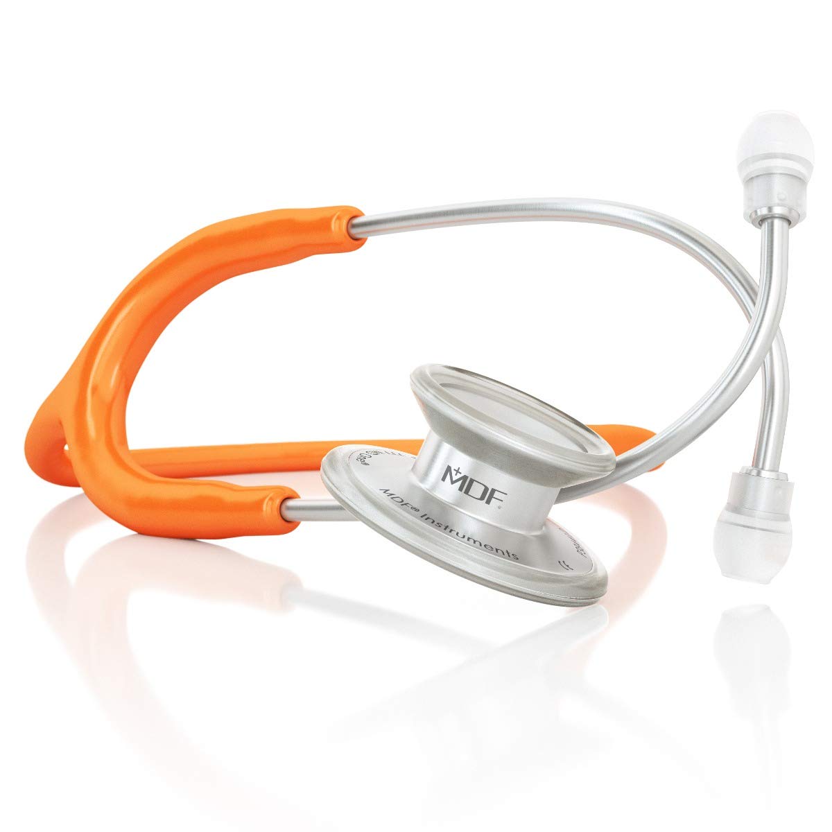 MDF MD One Stainless Steel Stethoscope, Adult, Orange Tube, Silver Chestpieces-Headset, MDF77727