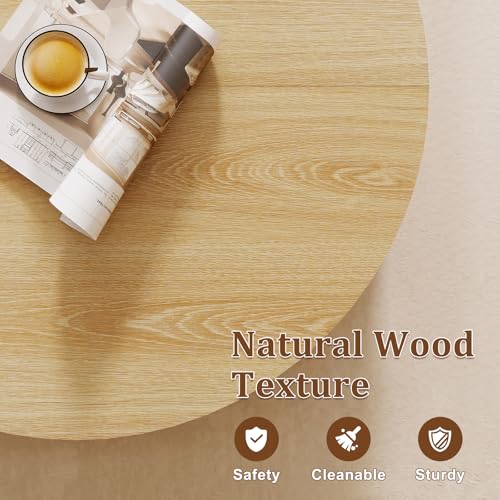 LYNCOHOME Round Coffee Table, Round Wooden Coffee Table with Storage, Fluted Modern Coffee Tables for Living Room Home Office, Natural
