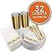 224 PCS Gold Disposable Dinnerware Set for 32 Guest. Gold Rimmed Plastic Dinner Plates with Gold Rimmed Cups Silverware and Napkins. Ideal for Parties, Weddings, Baby Showers, Thanksgivings.