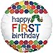 Happy 1st Birthday Balloon The Very Hungry Caterpillar by Eric Carle 18 Round Foil for Helium Inflation Party Decoration in Green Blue Orange Red Yellow Polka Dots and Multi Color Bug Words on White
