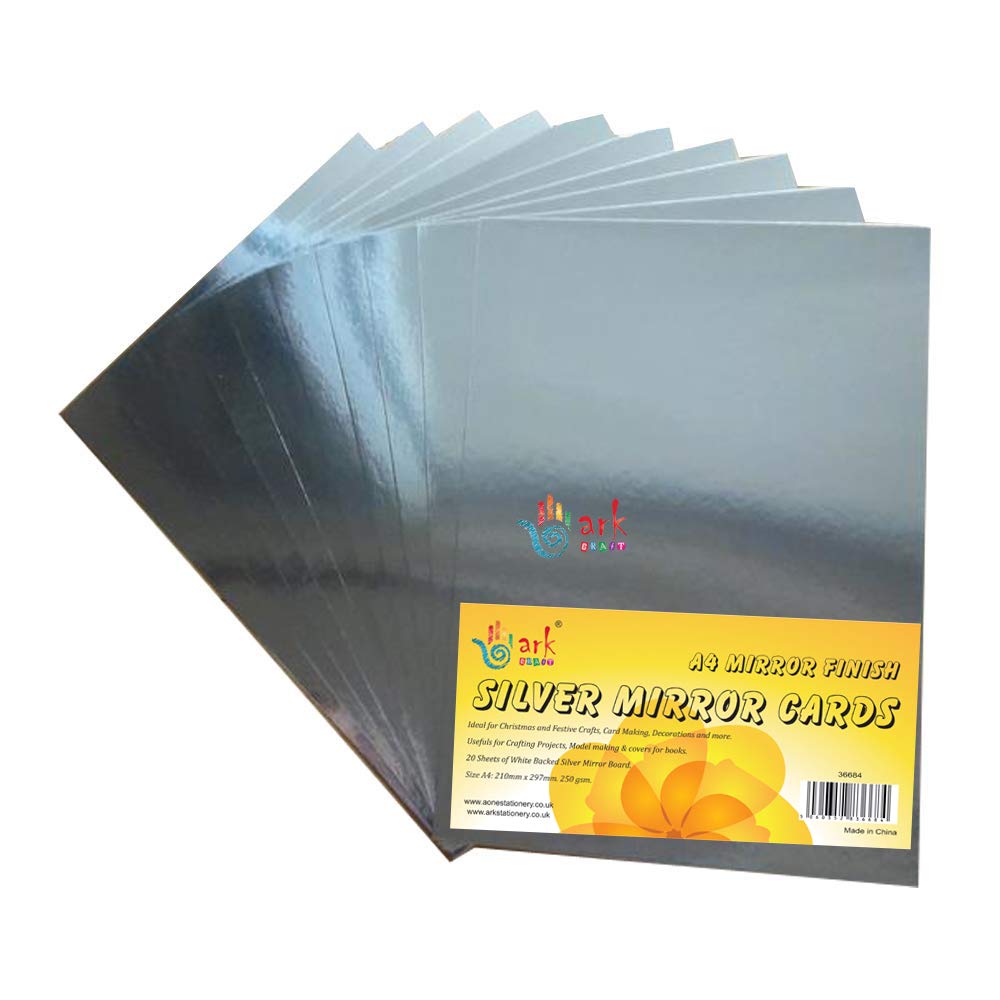 A4 250gsm Silver and Gold Shimmering Mirror Finish Mirror Cards (Silver - [PK-20])