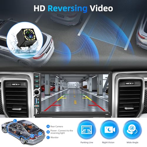Motorsi 4+64G 2Din 7 Inch Car Radio with Wireless A-pple Carplay/Android Auto, Android Screen with GPS/Bluetooth/Mirror Link/SWC/FM/RDS/WiFi Support Rear Camera