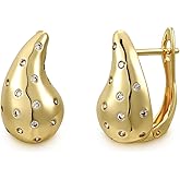 MSCHA HOME Teardrop Earrings for Women Gold Huggie U Water Drop Hoop Ear Stud Cuff 14K Gold Plated Small Simple Hypoallergenic Lightweight Trendy Designer Dupe Jewelry
