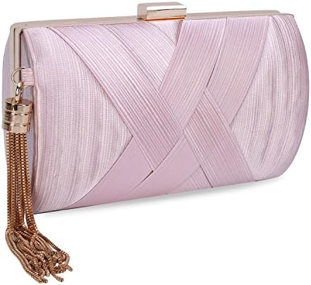Chichitop Women's Elegant Tassel Pendant Silk Evening Party Clutch Bags Bridal Wedding Purse (Pink)