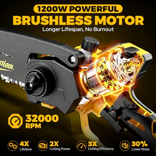 Cordless Mini Chainsaw Compatible with Dewalt 20V MAX Battery, 6 Inch & 8 Inch Small Electric Chainsaw Brushless, Auto Oiler, Handheld Pruning Tree Saw Gift for Men Dad Husband Fathers (Tool Only)
