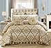 Chic Home Aubrey King Size Comforter Set with Bed Skirt, Shams and 3 Decorative Pillows - Jacquard Bed Comforter King with Hypoallergenic Fill (Beige)