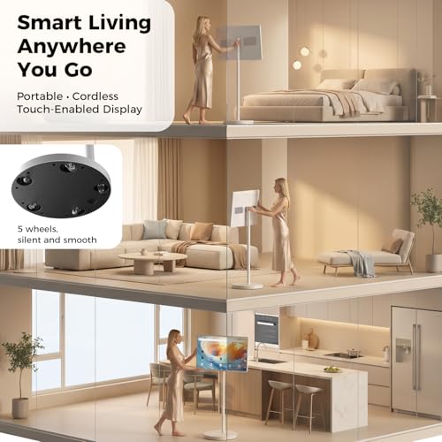 VLH 32" Smart Portable TV on Wheels,1080P Touchscreen Rolling TV Built-in 38,400 Battery, Android 15 OS, 8+128GB, Voice/Airmouse Remote Control, Television on Wheels with Camera