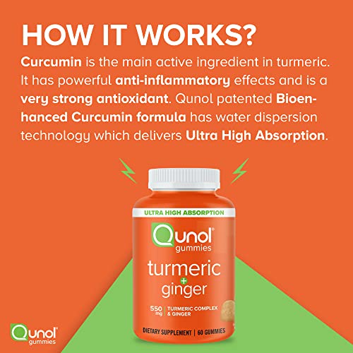 Qunol Turmeric and Ginger Gummies, Gummy with 500mg Turmeric + 50mg