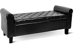 BABION Storage Ottoman Bench with Arms, End of Bed Bench for Bedroom, Button Tufted Storage Bench for Entryway, Living Room,Hallway, Large Storage Bench Foot Rest (Black)