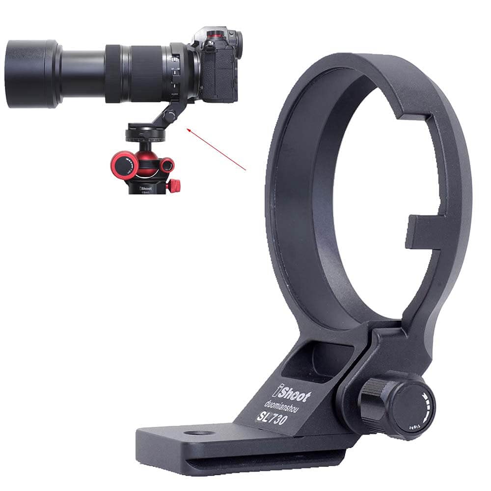 iShoot Lens Collar Tripod Mount Ring Socket Compatible with Lumix S 70-300 f/4.5-5.6 Macro OIS, Metal Lens Support Holder Bracket Bottom is Arca-Swiss Fit Quick Release Plate Dovetail Groove