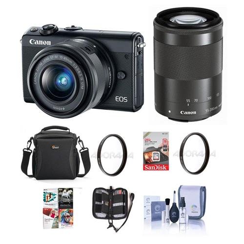 Canon-EOS-M100-Mirrorless-Camera-with-EF-M-15-45mm-f35-63-IS-STM-and-EF-M-55-200mm-f45-63-IS-STM-Lenses-Black-Bundle-with-Camera-Bag-16GB-SDHC-Card-4952mm-UV-Filter-Software-Pack-and-More