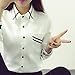 Women's Fashion Elegant Strip Blouses Turn Down Collar Shirt Tops Blouse (L) White