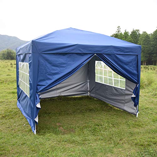 charaHOME 10 x 10 Canopy Tent Pop Up Portable Shade Instant Heavy Duty Outdoor Gazebo Blue with 4 Removable Sidewalls for Outdoor Party Wedding Commercial Activity Pavilion BBQ Beach Car Shelter - Thumbnail 7
