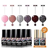 Maphie Gel Nail Polish Sets 6 Colours Glitter UV LED Soak Off Gel Varnish Manicure with FREE TOP BASE COAT SET 6ml