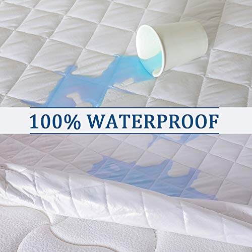 Waterproof Mattress Protector-Noiseless Quilted Fitted Mattress Pad Full-Water Resistant Mattress Cover with Deep Pocket Stretches Up to 18 inches-Vinyl Free