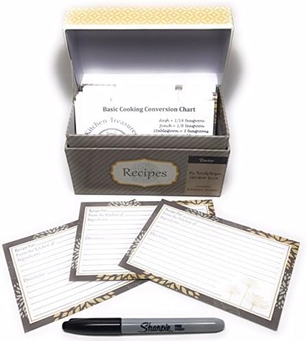 91 Piece Recipe Box and Card Bundle Set - Yellow and Grey. The Perfect Recipe Card Holder.