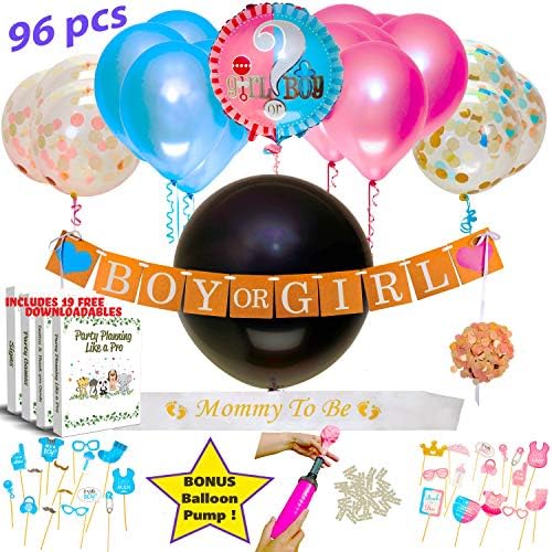 Gender Reveal Party Supplies 126 PCS 36" Gender Reveal Balloon Pink And Blue Confetti Boy Girl Banner Photo Props Decorations Baby Shower No Other Pack Includes Our Bonus Balloon Pump Clips, Ribbon or Unique Downloadables