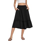 Colormagic Women's High Waist Midi Skirts Summer Flowy Tiered Skirt with Pockets