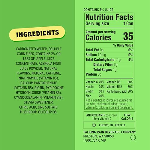 POPWELL LEMON LIME CAFFEINATED BETTER-FOR-YOU PREBIOTIC SODA, WITH 6G FIBER, 1G SUGAR, VITAMINS AND IMMUNITY SUPPORT, 12 FL OZ CANS (PACK OF 12)