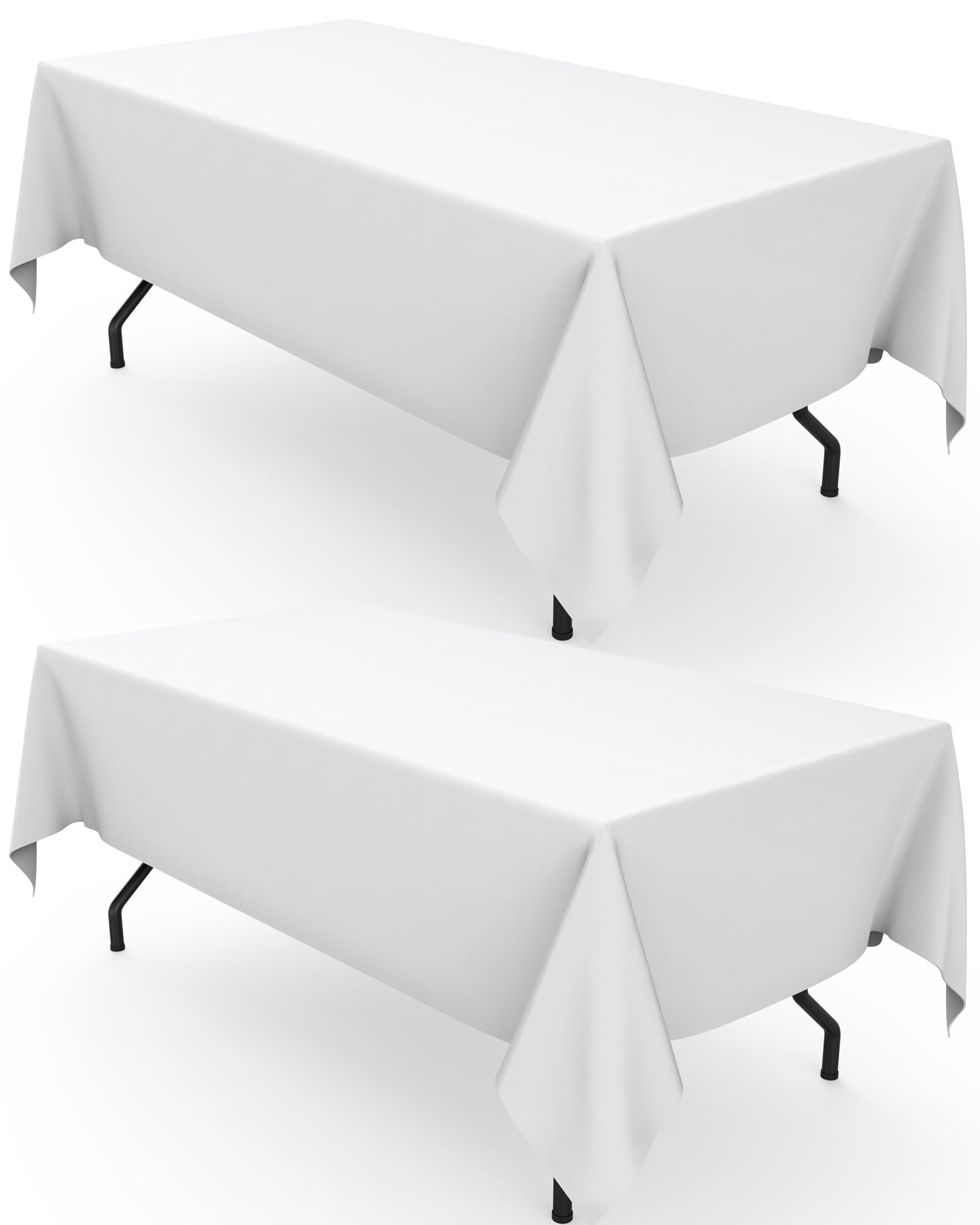 Photo 1 of Pureegg Durable Table Cloth 60" x 102" - Reusable Polyester White Tablecloths for Rectangle Tables, Washable Fabric Table Cover for Holiday Party, Dinner, Wedding & Baby Shower, 2 Packs