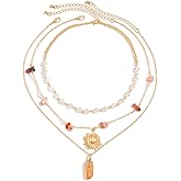 NLMSKI Layered Sunburst Crystal Point Beaded Pendant Necklace For Women Boho Statement Adjustable Choker Style Delicate Chain Gold Color Orange