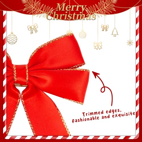 MCPINKY 20PCS Christmas Red Ribbon Bows, Red Satin Bows for Crafts Pre-Made Bows Gift Bows for Christmas Tree Wreath Treat Bags Wine Bottle Hair Band