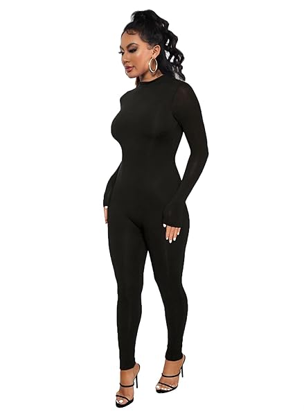 CTU ONE PIECE JUMPSUITS FOR WOMEN SEXY BODYCON HIGH WAIST LONG SLEEVE ROMPER PARTY CLUBWEAR S