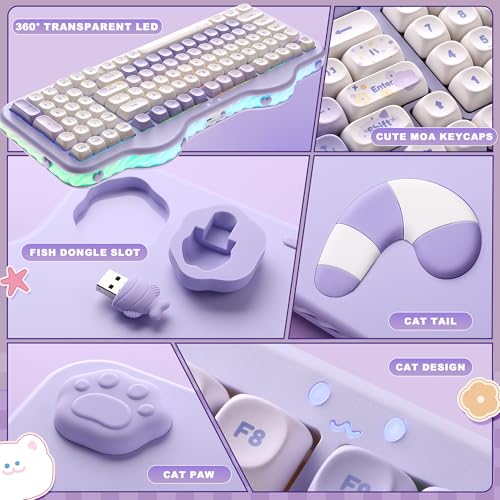 YUNZII C98 Wireless Mechanical Keyboard with Number Pad,98 Key BT5.0/2.4G/USB-C Hot Swap Gasket Mount with PBT MOA Keycaps,Custom RGB,Cute Cake Keyboard for Win/Mac (Purple, Candy Linear Switch)